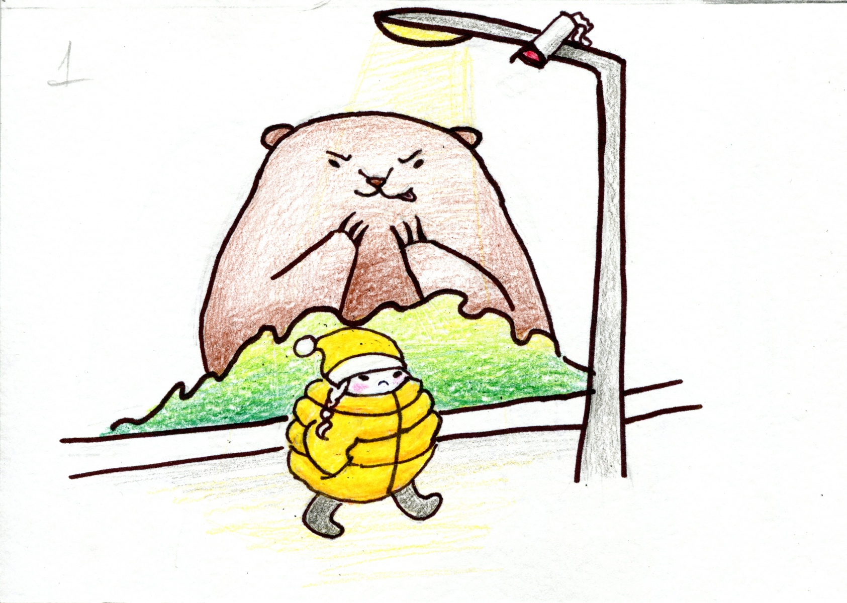 В Костанае нашли медведя который чуть не съел девочку в желтом платье, перепутав её с баначкой мёда,  это было записано на камеру, на уличном фонаре в парке